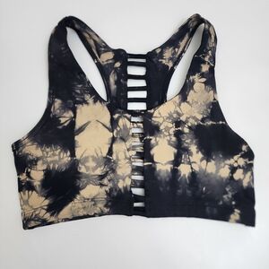 Zumba‎ wear Size Small Workout Bra Top Black And Tan Tie Dye Peak A Boo